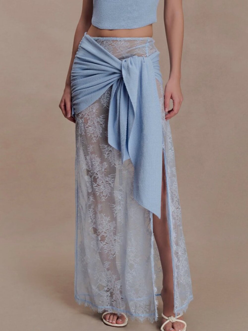 Meshki Lace and Knit Sheer Maxi Skirt Cornflower Blue NWT - Small